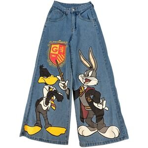 Y2K Cartoon Wide‎ Leg Jeans Kawaii Harajuku Anime Denim Pants XS